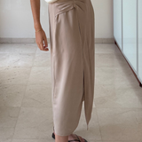 Falda midi satinada beige con fruncido ZARA XS