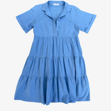 Vestido midi azul con volantes MANGO M