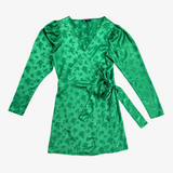 Vestido satinado verde flores ZARA L