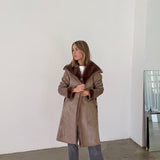 Adolfo Domínguez Long Grey Suede-Effect Coat