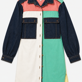 Maje Multicolor Color-Block Denim Long Shirt Jacket