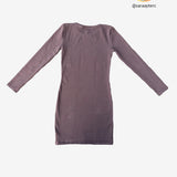 Vestido mini de manga larga marrón ZARA M