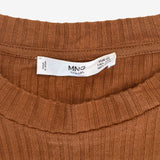 Vestido marrón con rayas MANGO S