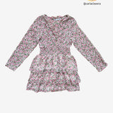 Vestido de manga larga rosa volantes ZARA M