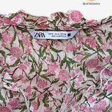 Vestido de manga larga rosa volantes ZARA M