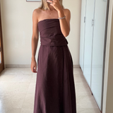 Vestido largo palabra de honor marrón MASSIMO DUTTI XS