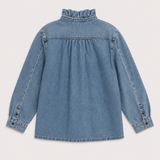 Ba&sh Blue Denim Ruffle Collar Shirt