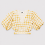 Claudie Pierlot Yellow Check Linen Wrap Top