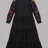 Desigual Vestido Maxi Negro con Bordados Florales