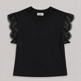 Essentiel Antwerp Camiseta Azul Marino con Mangas de Encaje