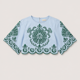 Blusa Crop Bordada Farm Rio Azul Claro
