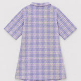 Ganni Vestido Mini Cruzado de Cuadros Lilas
