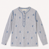 Maison Hotel Embroidered Striped Cotton Blouse in Blue & White