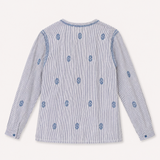 Maison Hotel Embroidered Striped Cotton Blouse in Blue & White