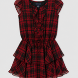 Ralph Lauren Burgundy Plaid Ruffle Mini Dress