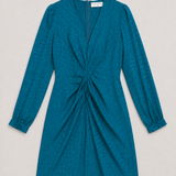 Sandro Vestido Mini Azul de Jacquard Drapeado