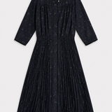 Sessùn Navy Printed Pleated Midi Dress