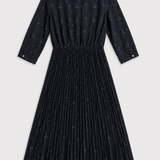Sessùn Navy Printed Pleated Midi Dress