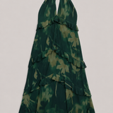 THE-ARE Vestido Maxi Halter Verde Estampado