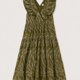 Y.A.S Olive Green Embroidered Midi Dress
