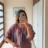Blusa 100% seda off-the-shoulder hippie TOLANI S
