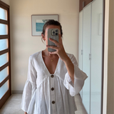 Blusa blanca con botones de madera y mangas flare ZARA XS