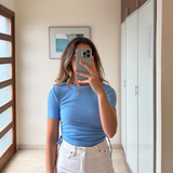 Camiseta frunces cordones azul ZARA S