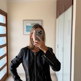 Chaqueta de cuero negro slim fit sin cuello MANGO L