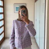 Chaqueta tweed lila con botones de perlas MANGO M