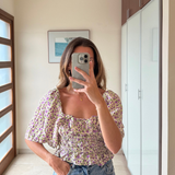 Crop top flores off-the-shoulder ZARA L