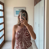 Top asimetrico zebra teja y blanco roto  BROWNIE XS-S