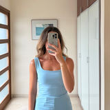 Top poliamida escote cuadrado azul ZARA S