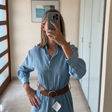 Vestido corto azul con cinturón ZARA S