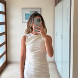 Vestido drapeado crema ZARA XS