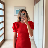 Vestido rojo ajustado con mangas abombadas ZARA  S
