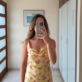 Vestido satinado amarillo ZARA L