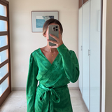Vestido satinado verde flores ZARA L
