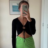Top negro fruncido con manga larga MANGO XS