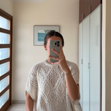 Poncho de punto calado con flecos ZARA S