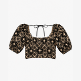 Sandro Black Floral Embroidered Cropped Top