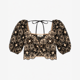 Sandro Black Floral Embroidered Cropped Top