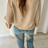 Sézane Embroidered Silk Blouse in Camel