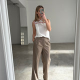 Massimo Dutti Taupe Wide-Leg Trousers