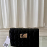Bolso de Hombro Negro Acolchado con Logo Dorado Cavalli Class