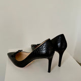 Prada Black Croc-Embossed Pointed Pumps Heels