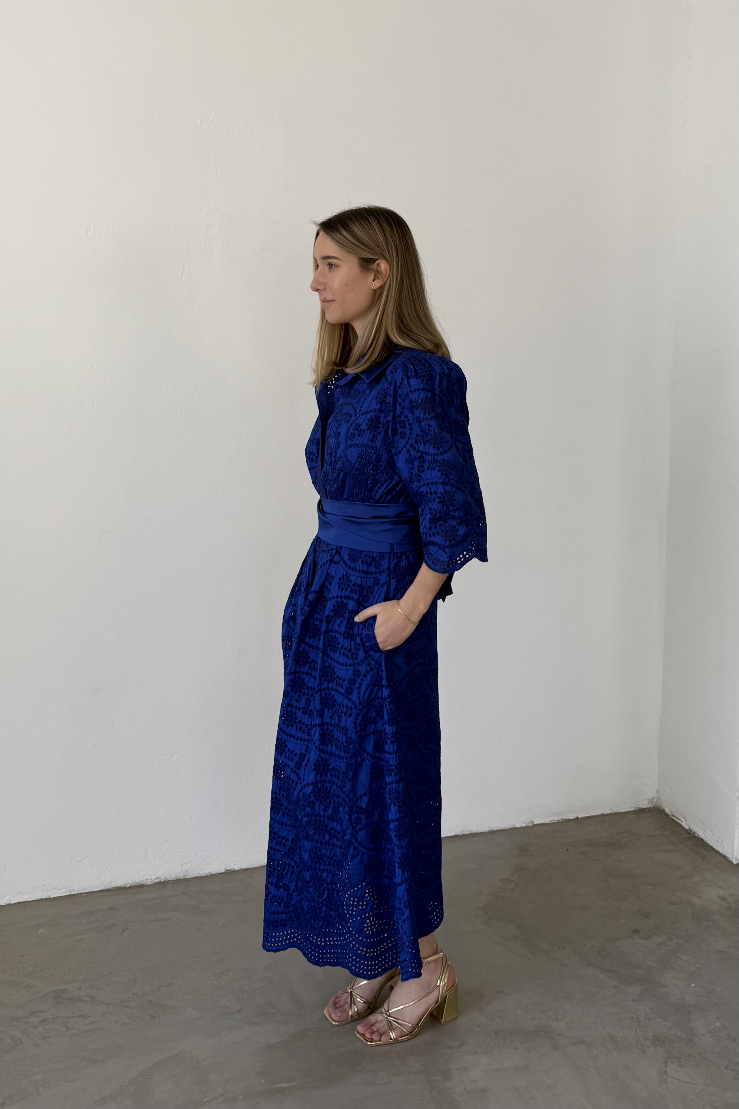 blue dress for baby girl Blue Broderie Button Maxi Odessa Dress – SABO main image 0