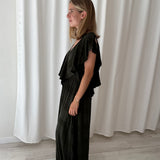 Vestido Maxi Ailanto Verde Oscuro con Volantes
