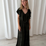 Vestido Maxi Ailanto Verde Oscuro con Volantes