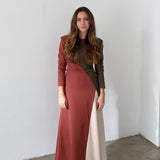 IQ Collection Tricolor Long-Sleeve Maxi Dress