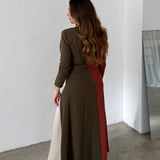 IQ Collection Tricolor Long-Sleeve Maxi Dress